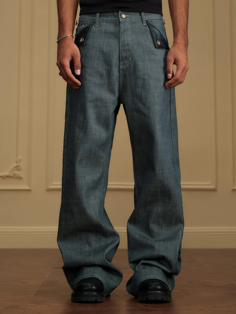 Textured Button-Fly Wide-Leg Denim – DPSTWR